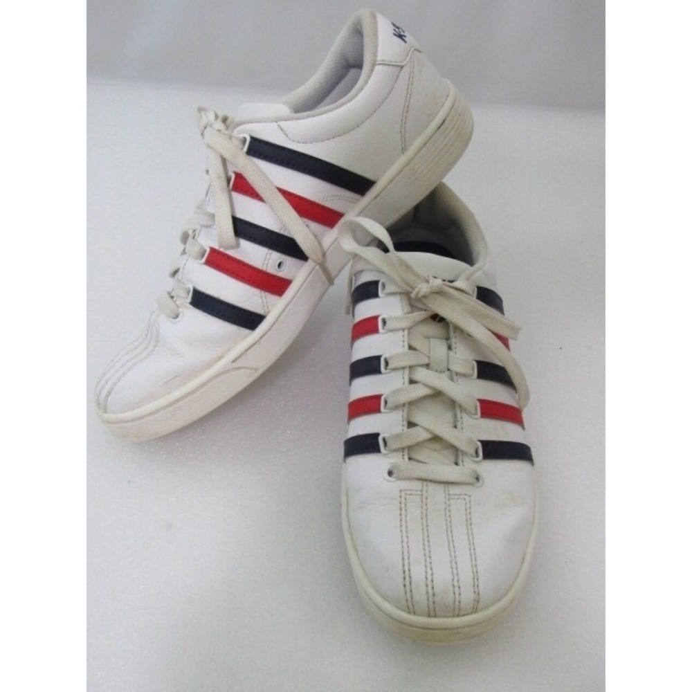 K-Swiss Youth White/Red/Black Leather Sneakers 93615 199-M Low Size-8.5 US - Picture 1 of 12